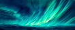 A painting captures the aurora borealis' splendor with colorful, dancing lights against the night sky, illustrating this natural spectacle. Banner. Copy space.