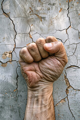 Wall Mural - A closeup shot of a fist up in the air to fight for your right