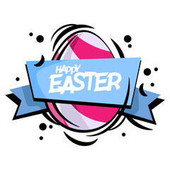 Wall Mural - Happy Easter text with ribbon. Abstract egg illustration. Easter selling template. Vector illustration isolated on white background.