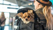 Woman Taking Dog Through Airport on Vacation