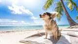 Fototapeta Zwierzęta - Small Dog on a Pet-Friendly Tropical Beach