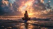 Zen by the Sea: Silhouette Yoga Meditation at Sunset for Spiritual Consciousness and Relaxation