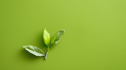 Vibrant green leaves lay elegantly over a solid lime-colored background, symbolizing growth and vitality