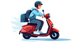 A mail carrier delivering mail on a scooter with a