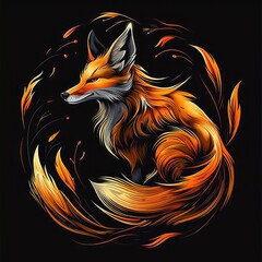 Wall Mural - A fox with orange hair on a black background