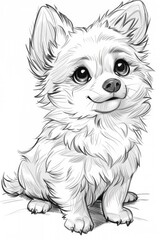 Wall Mural - A drawing of a small dog with big eyes, coloring book for kids.