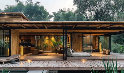 Natural wood minimalistic bamboo house