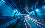 Fototapeta  - Subway tunnel with Motion blur of a city from inside, great for your design