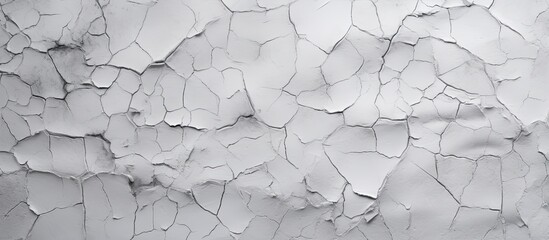 Poster - A close up of a cracked white wall with a grey automotive tire leaning against it, creating a contrasting pattern of textures in monochrome photography
