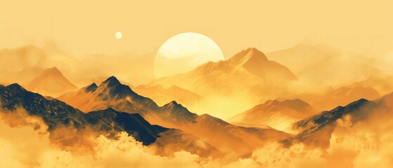 Canvas Print - Mountain range illustration in gold colors, abstract art landscape mountain, luxury style for wallpaper, wall art decoration, advertisement premium hi-end