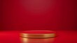 © JovialFox - Red background podium product stage studio 3d light display abstract stand award luxury. Podium platform room red background base wall pedestal scene show presentation shadow modern circle gold round
