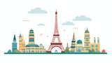 Fototapeta Paryż - A playful pattern of landmarks like Eiffel Tower