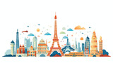 Fototapeta Fototapeta Londyn - A playful pattern of landmarks like Eiffel Tower