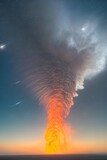 Fototapeta Zachód słońca - 火山の噴火で補脳と煙が吹き出す災害の様子、流れ出す溶岩、火山灰