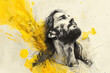 Yellow splash watercolor sketch painting of the face of Jesus Christ