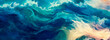 Vivid azure and teal waves dynamically illustrate the ocean's ever-changing surface, showcasing the fluid, rhythmic motion and serene beauty of water. Banner. Copy space.