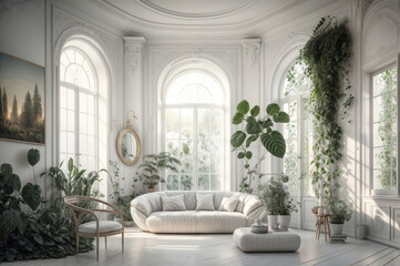 Poster - Living room interior with white sofa and armchair.