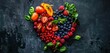 Heart shape made with different vegetables and fruits Vegan Day