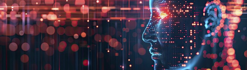 Close up on a 3D artificial intelligence in banking operations diagram, symbolizing the technological foundation, digital economy, symmetry.