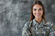 Smiling  beautiful military woman portrait with copy space. Young Woman Military soldier. USA Army

