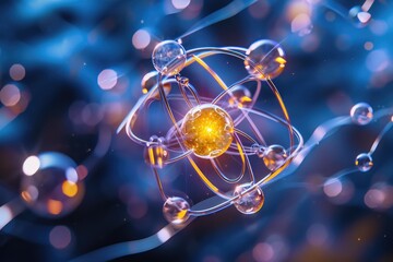 Wall Mural - atomic dance: subatomic realm, electrons, neutrons, and protons orbit a fixed nucleus in a model emp