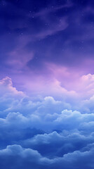 Wall Mural - Purple gradient mystical moonlight sky with clouds and stars phone background wallpaper, ai generated	