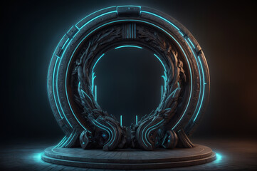 Poster - Futuristic portal with glowing neon lights.