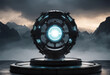 3D Rendering of sci fi mech circle shape pedestal with glowing led futuristic rings and grun 