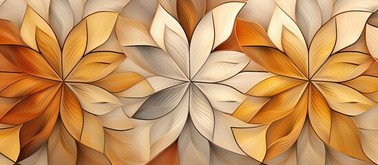 Canvas Print - A close up of a colorful painting of flowers on a wooden wall. The artistic piece features symmetrical patterns, vibrant tints, and varying shades of petals