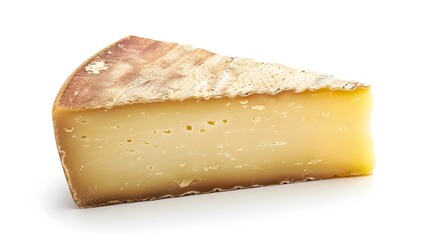 Piece of delicious cheese on white background