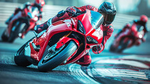 motorcycle on the street, A high-speed motorbike race with riders leaning into turns on a challenging track photography
