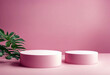 Two pink podiums pink background Podium product cosmetic presentation Creative mock Pedestal platform beauty products poduim dais scene pink background show presentation beauty product showroom