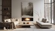 Modern aesthetic living room interior composition with scaninavian elegance 