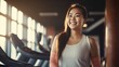 Beautiful plus size Asian girl doing fitness, jogging in the gym