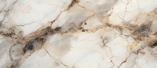 Poster - A detailed shot showcasing the intricate patterns of a white and gold marble texture, resembling a blend of water, rock, and natural materials