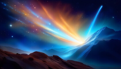 Wall Mural - A digital painting of a comet streaking across a starry sky