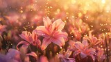 Fototapeta Storczyk - Sunrise Serenade in Pink Easter Lily Field. Generative AI.
