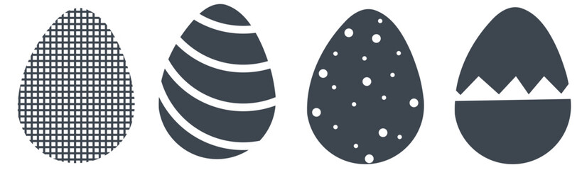 Sticker - Simple vector illustration of four black flat design easter eggs with geometric pattern designs isolated on white background