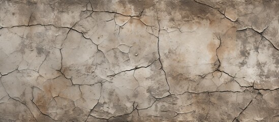 Sticker - A close up of a cracked stone wall with a grey and brown pattern, surrounded by grass and a wooden trunk outcrop creating a unique art piece