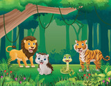 Fototapeta Pokój dzieciecy - Wild animals cartoon in the jungle