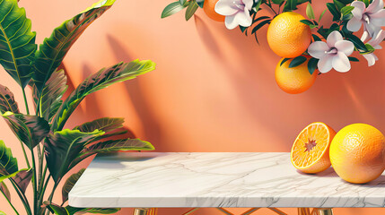 Poster - Vibrant Citrus Fruit Arrangement on a Wooden Table, Perfect for a Fresh and Healthy Lifestyle with a Splash of Color