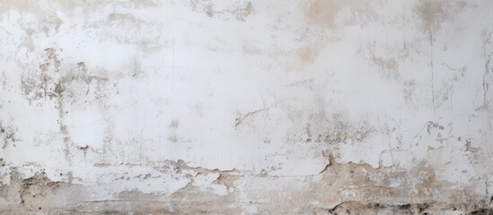 Poster - A closeup of a freezing white wall in a snowy landscape, covered with numerous stains, resembling the marks left by winter events on the soil