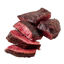 Close Up Of A Red Sliced Juicy Venison Steak With Riffles Isolated On Transparent BackgroundClose Up Of A Red Sliced Juicy Venison Steak With Riffles Isolated On Transparent Background