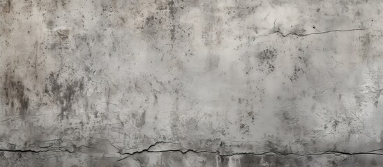 Poster - A close up of a grey concrete wall with peeling paint, creating a monochrome landscape. The rectangle pattern contrasts with the freezing grass and wood elements