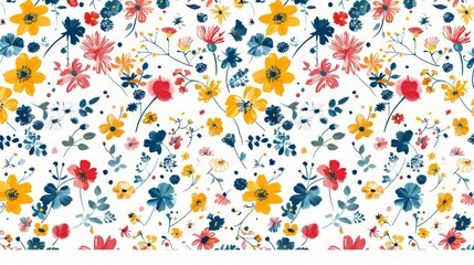 Wall Mural - A cute pattern in small flowers. Small colorful flowers on a white background. A ditsy floral background. Elegant fashion template.