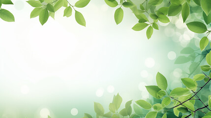 Wall Mural - white spring background with green leaves and space for text