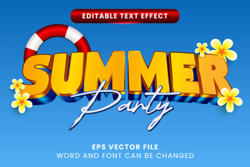 Poster - summer party editable vector text effect. beach party text style