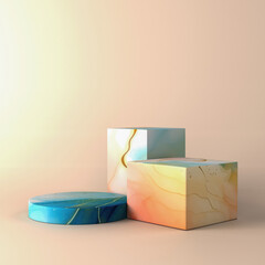 Wall Mural - three colorful marble podium in minimal background 3D render