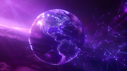 Wall Mural - a partially transparent globe with animated water and energy cycles, with a tech grid overlay, again