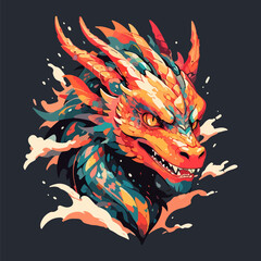 Wall Mural - A colorful dragon head artwork highlighting intricate details and bright colors.